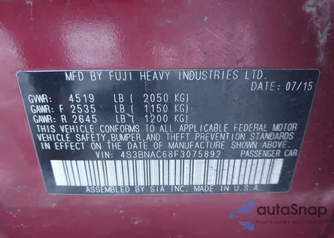 2015 Subaru Legacy 2.5I Premium из США, поврежденный, VIN 4S3BNAC68F3075892